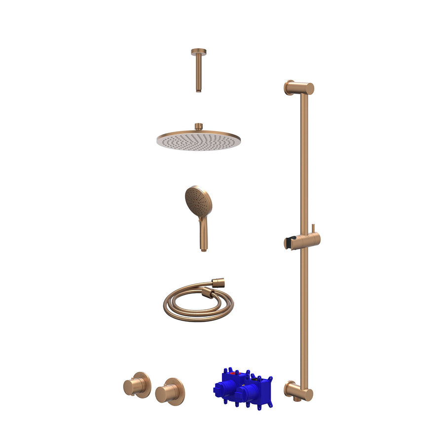 IVY Regendoucheset inbouwthermostaatkraan met 2-weg stop-omstel symmetry, 15cm plafondbuis, R25cmME, glijstang met uitlaat, doucheslang 150cm en 3-standen handdouche – Gebr. mat ko