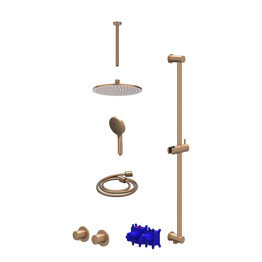 IVY Regendoucheset inbouwthermostaatkraan met 2-weg stop-omstel symmetry, 30cm plafondbuis, R25cmME, glijstang met uitlaat, doucheslang 150cm en 3-standen handdouche – Gebr. mat ko
