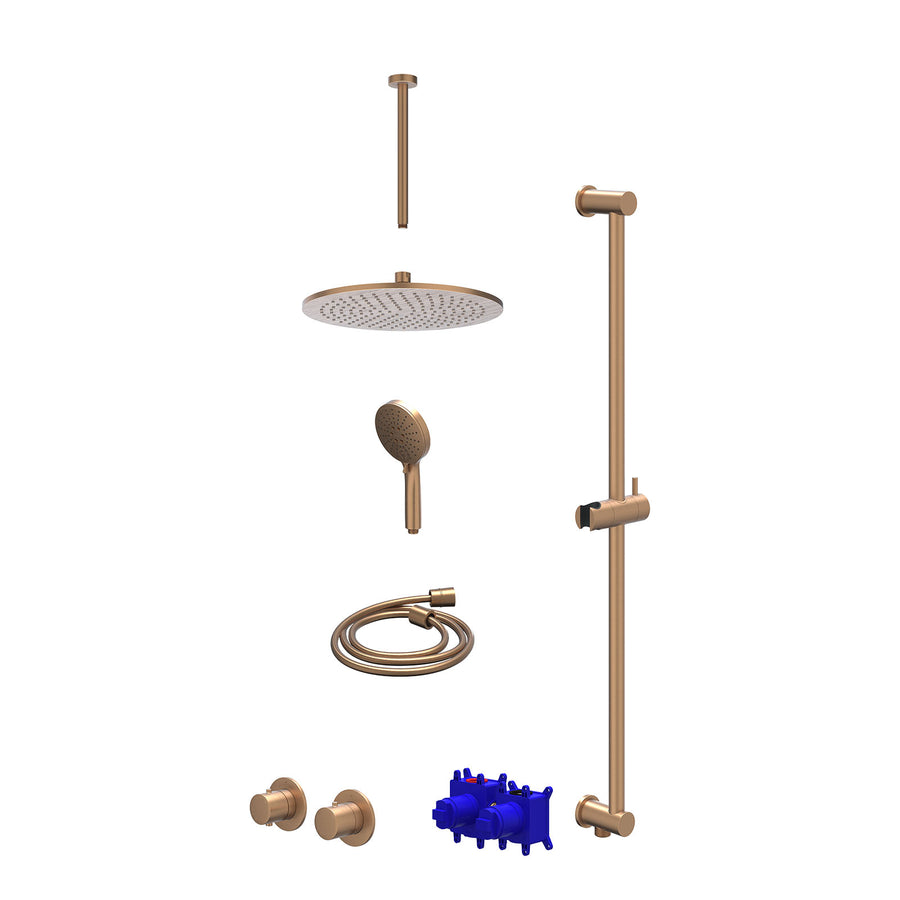 IVY Regendoucheset inbouwthermostaatkraan met 2-weg stop-omstel symmetry, 30cm plafondbuis, R30cmME, glijstang met uitlaat, doucheslang 150cm en 3-standen handdouche – Gebr. mat ko