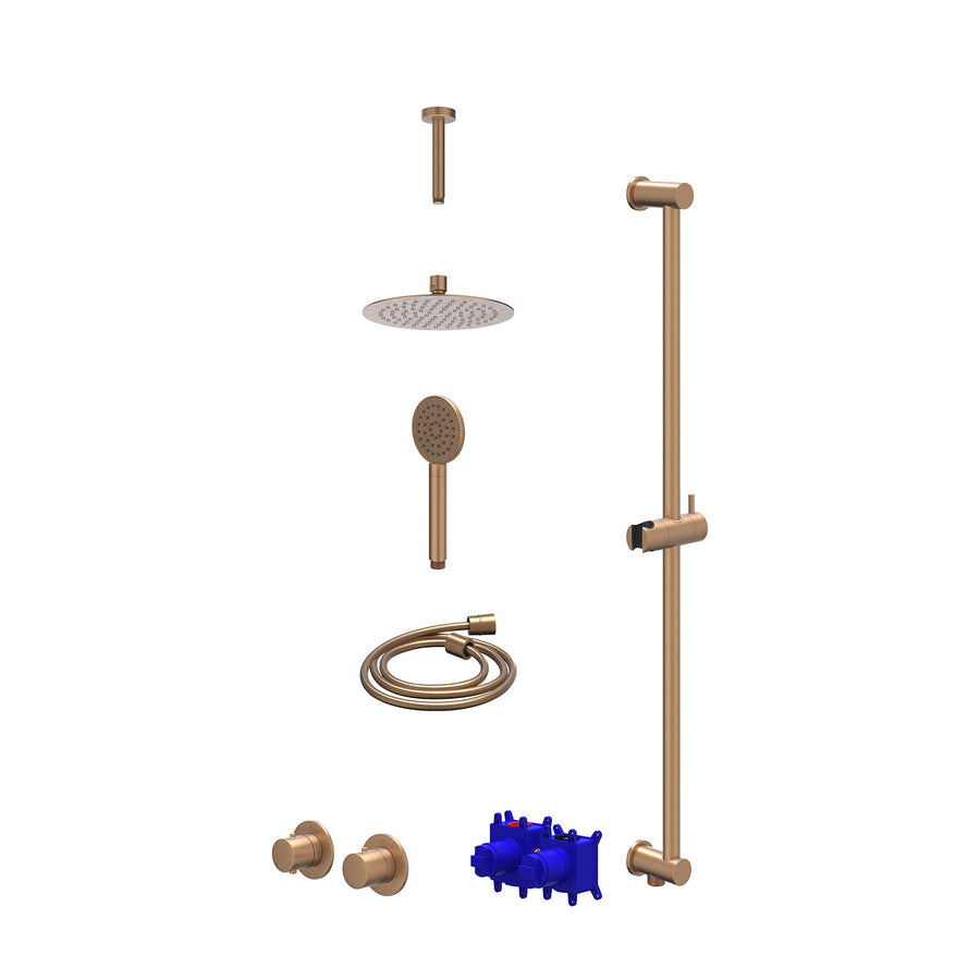 IVY Regendoucheset inbouwthermostaatkraan met 2-weg stop-omstel symmetry, 15cm plafondbuis, R20cmSL, glijstang met uitlaat, doucheslang 150cm en satin spray handdouche – Gebr. mat 