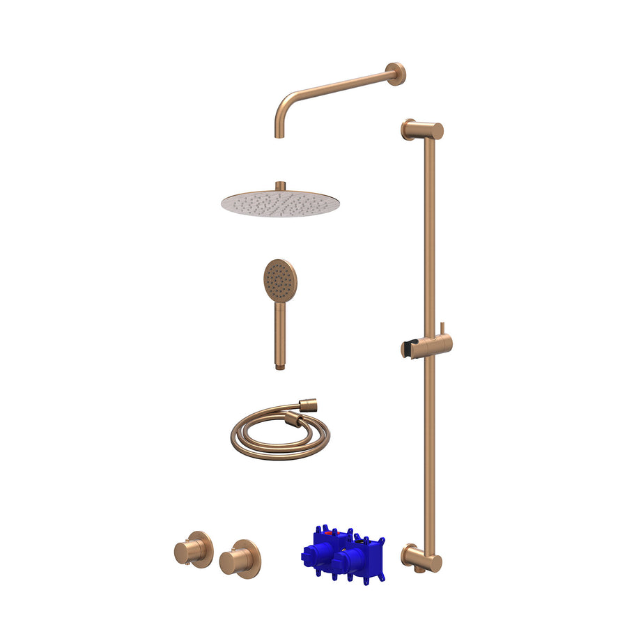 IVY Regendoucheset inbouwthermostaatkraan met 2-weg stop-omstel symmetry, 40cm wandarm, R25cmSL, glijstang met uitlaat, doucheslang 150cm en satin spray handdouche – Gebr. mat kope