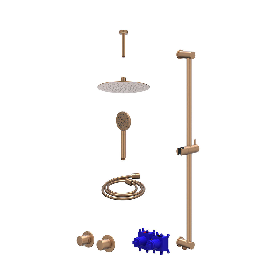 IVY Regendoucheset inbouwthermostaatkraan met 2-weg stop-omstel symmetry, 15cm plafondbuis, R25cmSL, glijstang met uitlaat, doucheslang 150cm en satin spray handdouche – Gebr. mat 