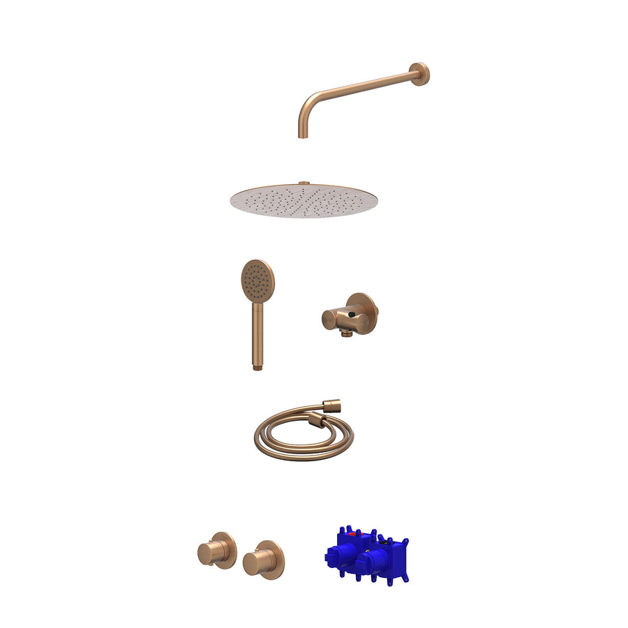 IVY Regendoucheset inbouwthermostaatkraan met 2-weg stop-omstel symmetry, 40cm wandarm, R30cmSL, verstelbare steun met geïnt. uitlaat, doucheslang 150cm en satin spray handdouche –