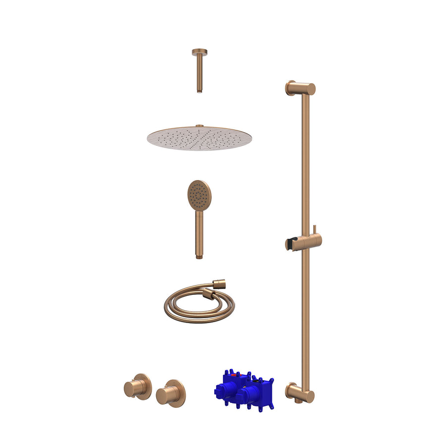 IVY Regendoucheset inbouwthermostaatkraan met 2-weg stop-omstel symmetry, 15cm plafondbuis, R30cmSL, glijstang met uitlaat, doucheslang 150cm en satin spray handdouche – Gebr. mat 