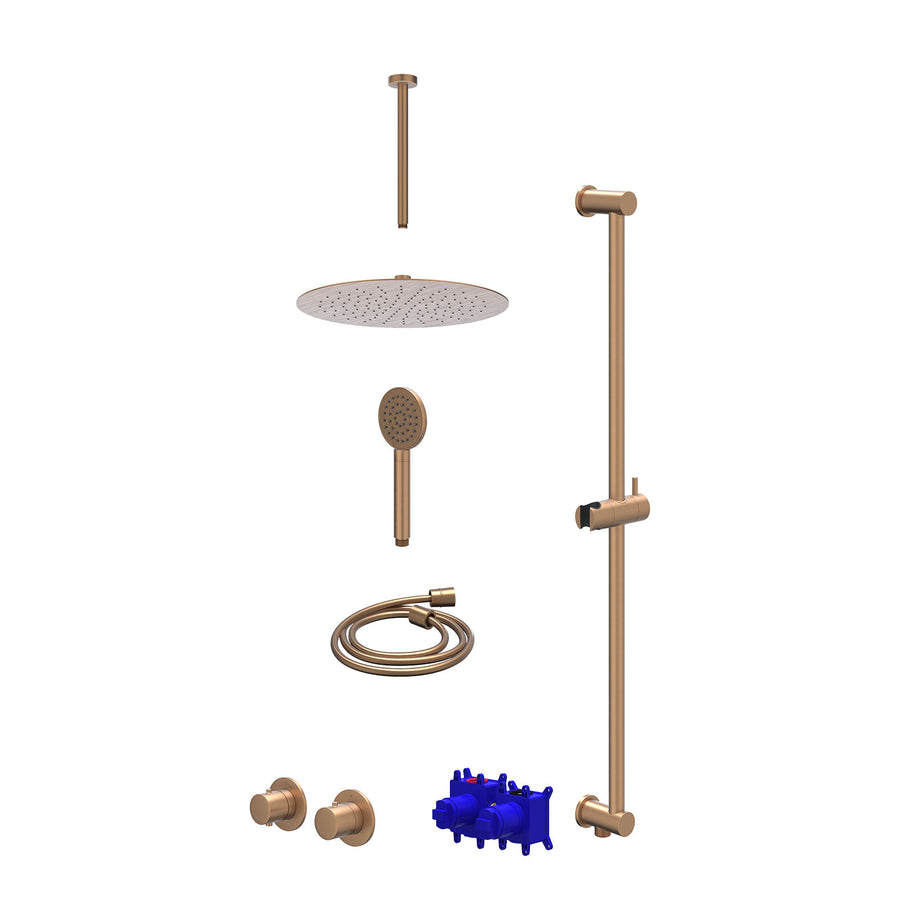 IVY Regendoucheset inbouwthermostaatkraan met 2-weg stop-omstel symmetry, 30cm plafondbuis, R30cmSL, glijstang met uitlaat, doucheslang 150cm en satin spray handdouche – Gebr. mat 