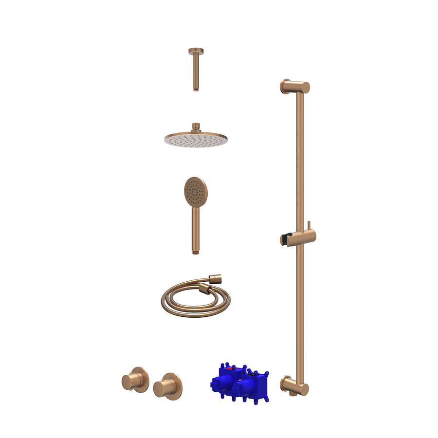 IVY Regendoucheset inbouwthermostaatkraan met 2-weg stop-omstel symmetry, 15cm plafondbuis, R20cmME, glijstang met uitlaat, doucheslang 150cm en satin spray handdouche – Gebr. mat 