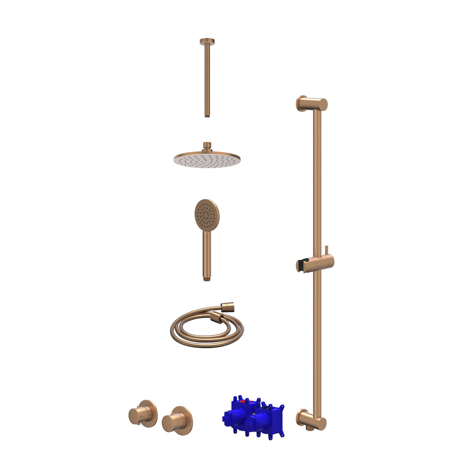 IVY Regendoucheset inbouwthermostaatkraan met 2-weg stop-omstel symmetry, 30cm plafondbuis, R20cmME, glijstang met uitlaat, doucheslang 150cm en satin spray handdouche – Gebr. mat 