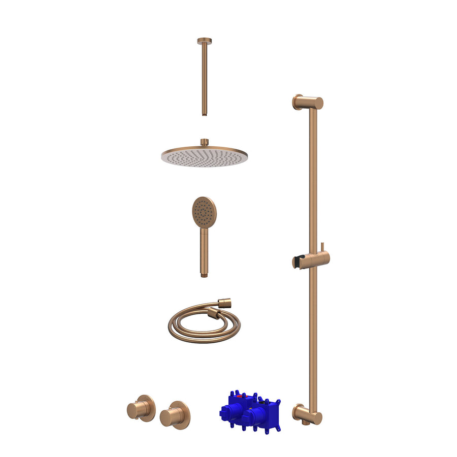 IVY Regendoucheset inbouwthermostaatkraan met 2-weg stop-omstel symmetry, 30cm plafondbuis, R25cmME, glijstang met uitlaat, doucheslang 150cm en satin spray handdouche – Gebr. mat 
