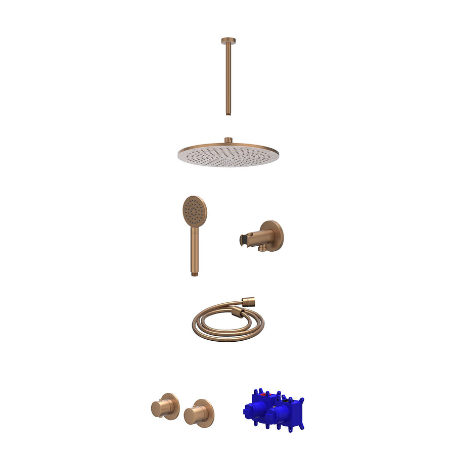 IVY Regendoucheset inbouwthermostaatkraan met 2-weg stop-omstel symmetry, 30cm plafondbuis, R30cmME, houder met uitlaat, doucheslang 150cm en satin spray handdouche – Gebr. mat kop