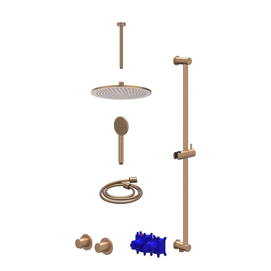 IVY Regendoucheset inbouwthermostaatkraan met 2-weg stop-omstel symmetry, 30cm plafondbuis, R30cmME, glijstang met uitlaat, doucheslang 150cm en satin spray handdouche – Gebr. mat 