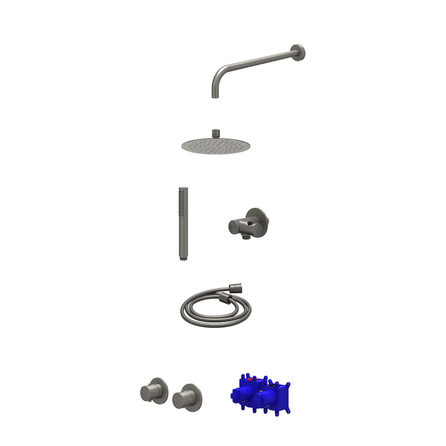IVY Regendoucheset inbouwthermostaatkraan met 2-weg stop-omstel symmetry, 40cm wandarm, R20cmSL, verstelbare steun met geïnt. uitlaat, doucheslang 150cm en staafmodel – Gebr. metal
