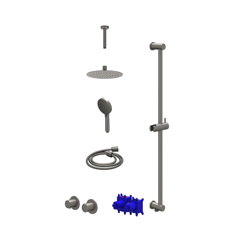 IVY Regendoucheset inbouwthermostaatkraan met 2-weg stop-omstel symmetry, 15cm plafondbuis, R20cmSL, glijstang met uitlaat, doucheslang 150cm en 3-standen handdouche – Gebr. metal 