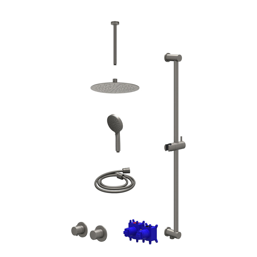 IVY Regendoucheset inbouwthermostaatkraan met 2-weg stop-omstel symmetry, 30cm plafondbuis, R25cmSL, glijstang met uitlaat, doucheslang 150cm en 3-standen handdouche – Gebr. metal 