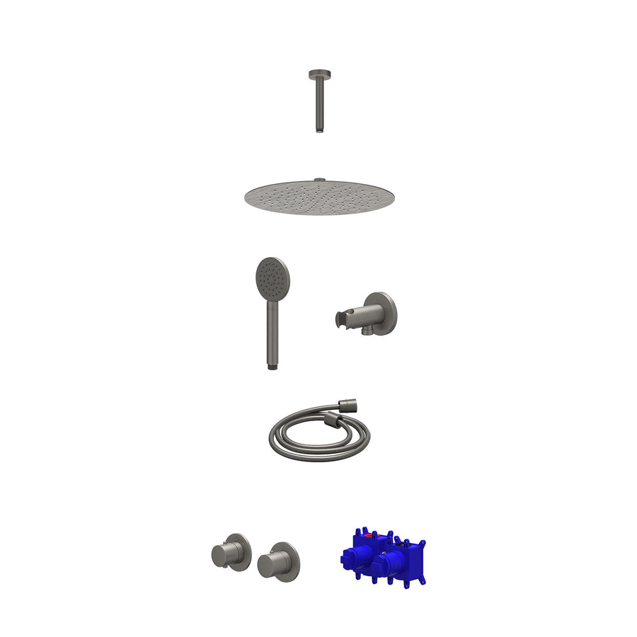 IVY Regendoucheset inbouwthermostaatkraan met 2-weg stop-omstel symmetry, 15cm plafondbuis, R30cmSL, houder met uitlaat, doucheslang 150cm en satin spray handdouche – Gebr. metal b
