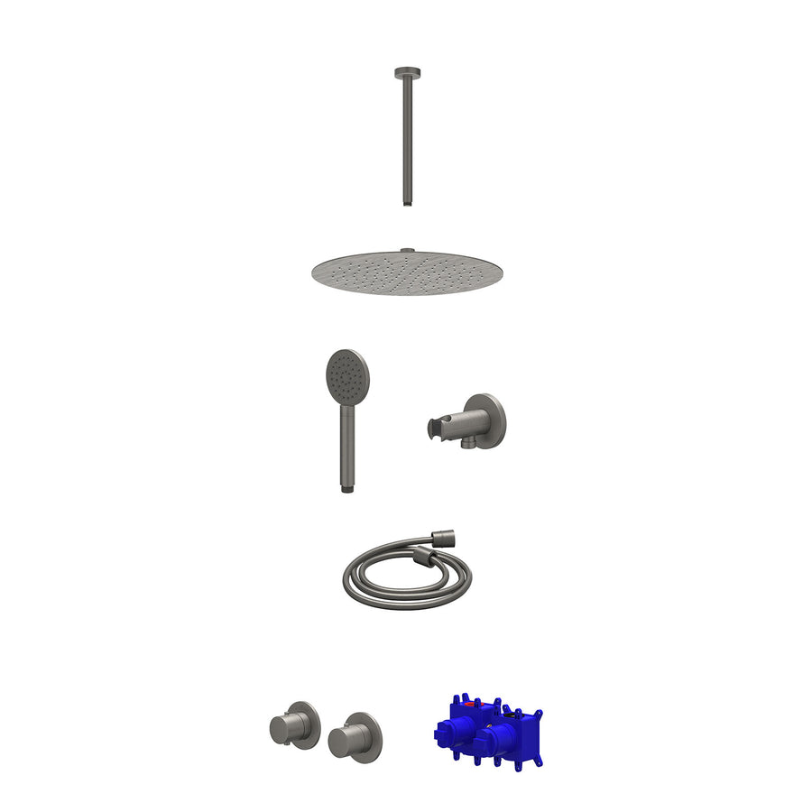 IVY Regendoucheset inbouwthermostaatkraan met 2-weg stop-omstel symmetry, 30cm plafondbuis, R30cmSL, houder met uitlaat, doucheslang 150cm en satin spray handdouche – Gebr. metal b