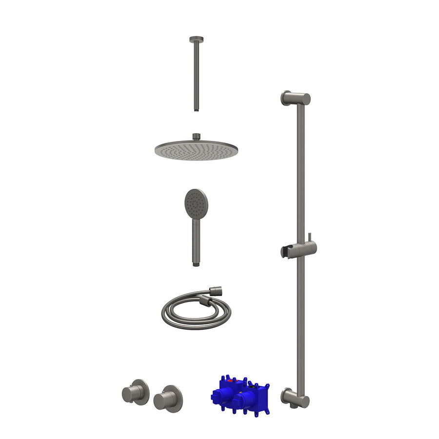 IVY Regendoucheset inbouwthermostaatkraan met 2-weg stop-omstel symmetry, 30cm plafondbuis, R25cmME, glijstang met uitlaat, doucheslang 150cm en satin spray handdouche – Gebr. meta