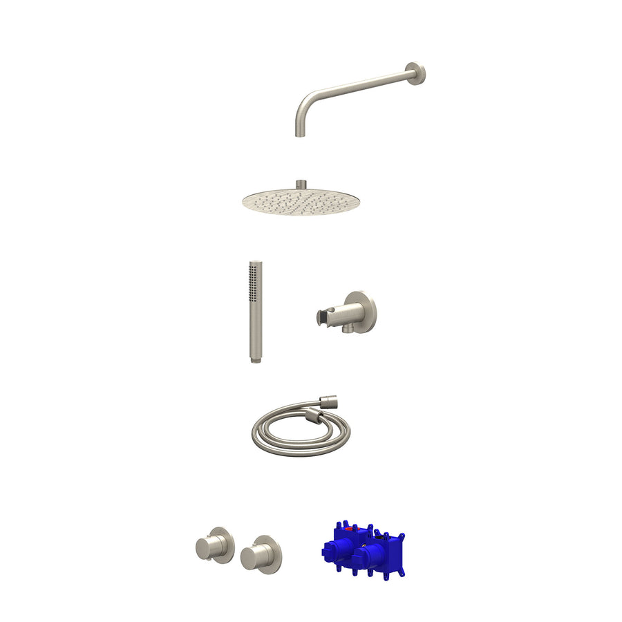 IVY Regendoucheset inbouwthermostaatkraan met 2-weg stop-omstel symmetry, 40cm wandarm, R25cmSL, houder met uitlaat, doucheslang 150cm en staafmodel – Gebr. nickel PVD