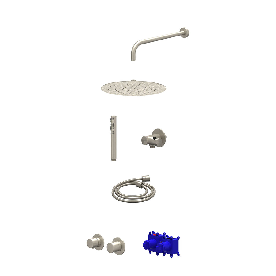 IVY Regendoucheset inbouwthermostaatkraan met 2-weg stop-omstel symmetry, 40cm wandarm, R30cmSL, verstelbare steun met geïnt. uitlaat, doucheslang 150cm en staafmodel – Gebr. nicke