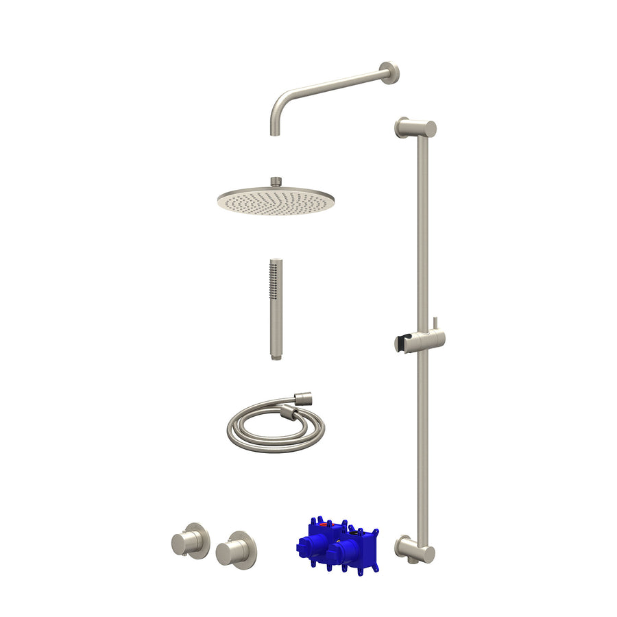 IVY Regendoucheset inbouwthermostaatkraan met 2-weg stop-omstel symmetry, 40cm wandarm, R25cmME, glijstang met uitlaat, doucheslang 150cm en staafmodel – Gebr. nickel PVD