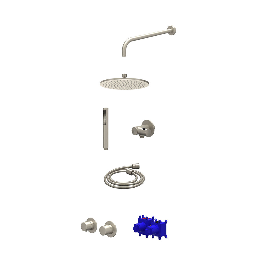 IVY Regendoucheset inbouwthermostaatkraan met 2-weg stop-omstel symmetry, 40cm wandarm, R25cmME, verstelbare steun met geïnt. uitlaat, doucheslang 150cm en staafmodel – Gebr. nicke