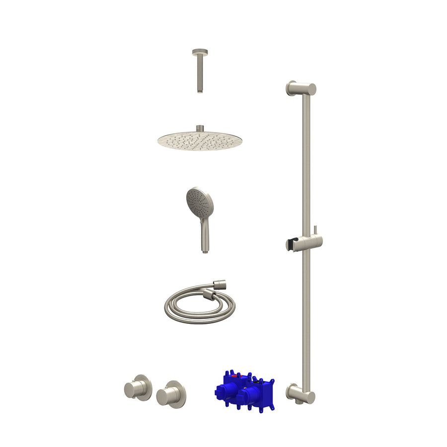 IVY Regendoucheset inbouwthermostaatkraan met 2-weg stop-omstel symmetry, 15cm plafondbuis, R25cmSL, glijstang met uitlaat, doucheslang 150cm en 3-standen handdouche – Gebr. nickel
