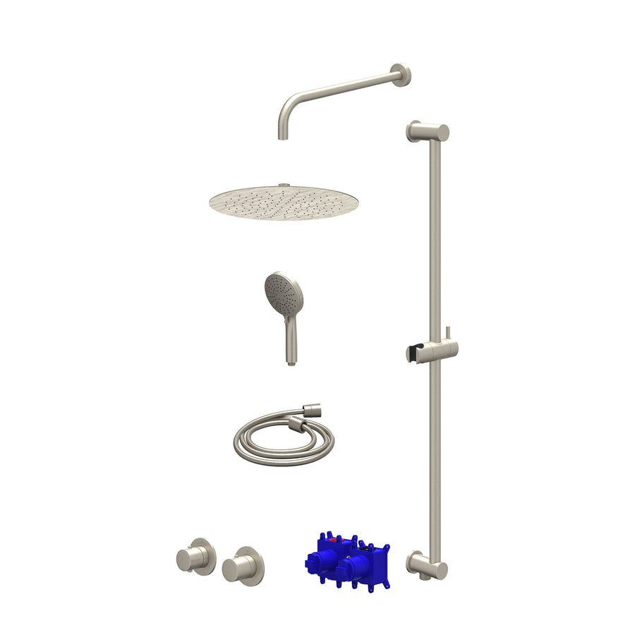 IVY Regendoucheset inbouwthermostaatkraan met 2-weg stop-omstel symmetry, 40cm wandarm, R30cmSL, glijstang met uitlaat, doucheslang 150cm en 3-standen handdouche – Gebr. nickel PVD