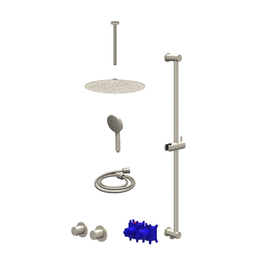 IVY Regendoucheset inbouwthermostaatkraan met 2-weg stop-omstel symmetry, 30cm plafondbuis, R30cmSL, glijstang met uitlaat, doucheslang 150cm en 3-standen handdouche – Gebr. nickel