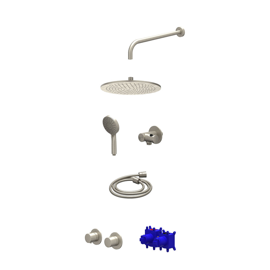 IVY Regendoucheset inbouwthermostaatkraan met 2-weg stop-omstel symmetry, 40cm wandarm, R30cmME, verstelbare steun met geïnt. uitlaat, doucheslang 150cm en 3-standen handdouche – G