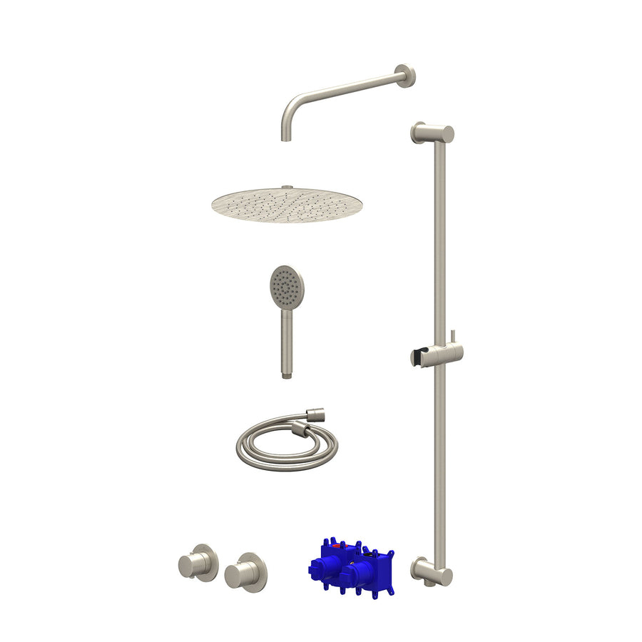 IVY Regendoucheset inbouwthermostaatkraan met 2-weg stop-omstel symmetry, 40cm wandarm, R30cmSL, glijstang met uitlaat, doucheslang 150cm en satin spray handdouche – Gebr. nickel P