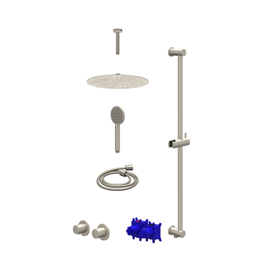 IVY Regendoucheset inbouwthermostaatkraan met 2-weg stop-omstel symmetry, 15cm plafondbuis, R30cmSL, glijstang met uitlaat, doucheslang 150cm en satin spray handdouche – Gebr. nick