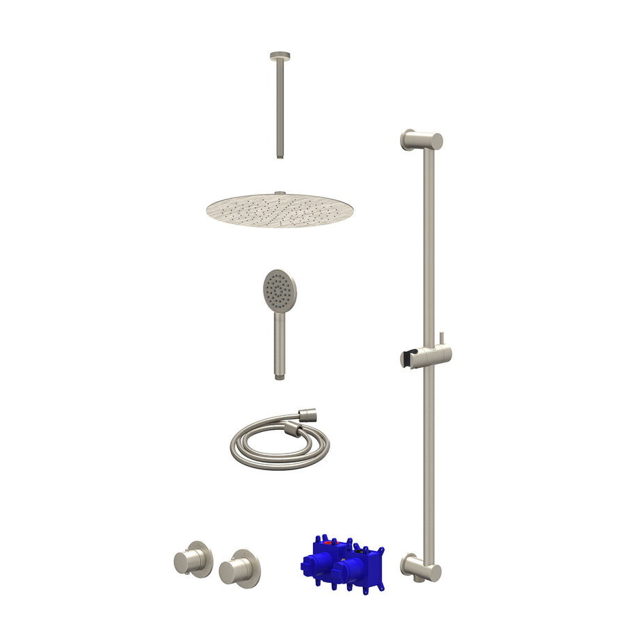 IVY Regendoucheset inbouwthermostaatkraan met 2-weg stop-omstel symmetry, 30cm plafondbuis, R30cmSL, glijstang met uitlaat, doucheslang 150cm en satin spray handdouche – Gebr. nick