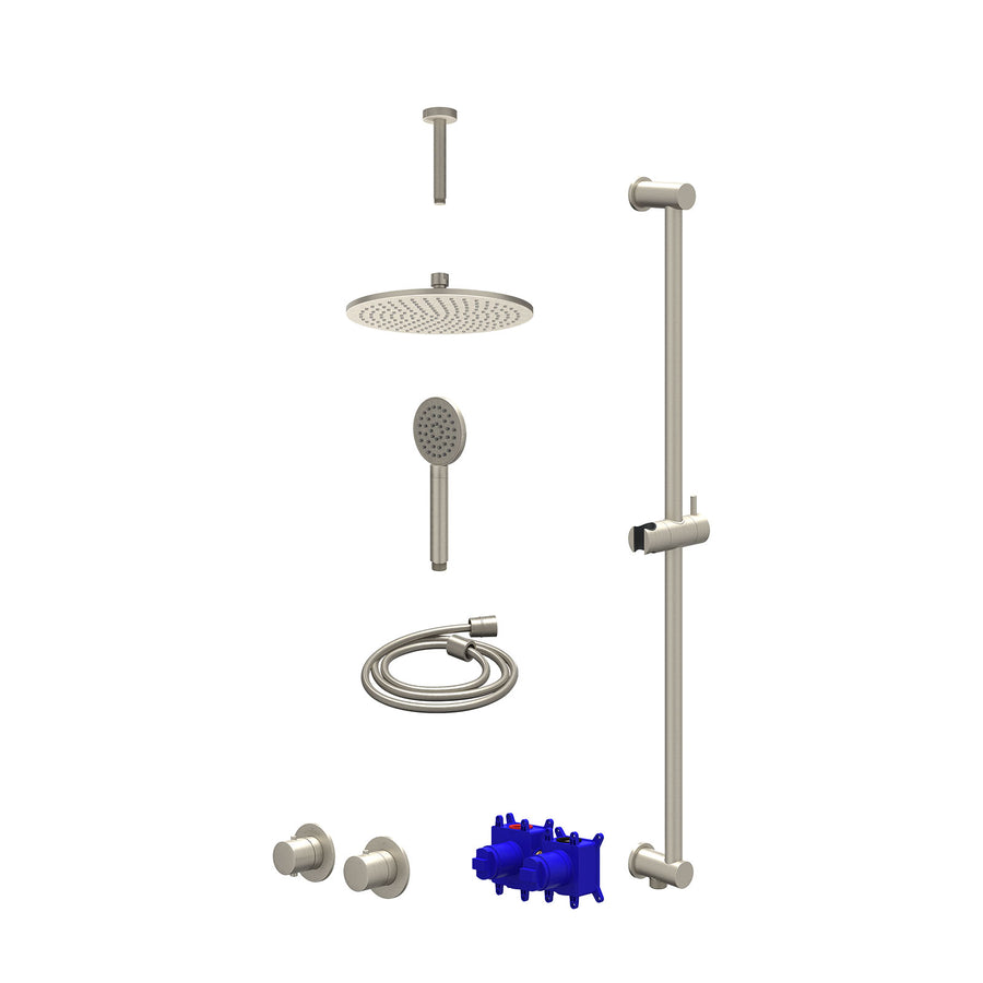 IVY Regendoucheset inbouwthermostaatkraan met 2-weg stop-omstel symmetry, 15cm plafondbuis, R25cmME, glijstang met uitlaat, doucheslang 150cm en satin spray handdouche – Gebr. nick