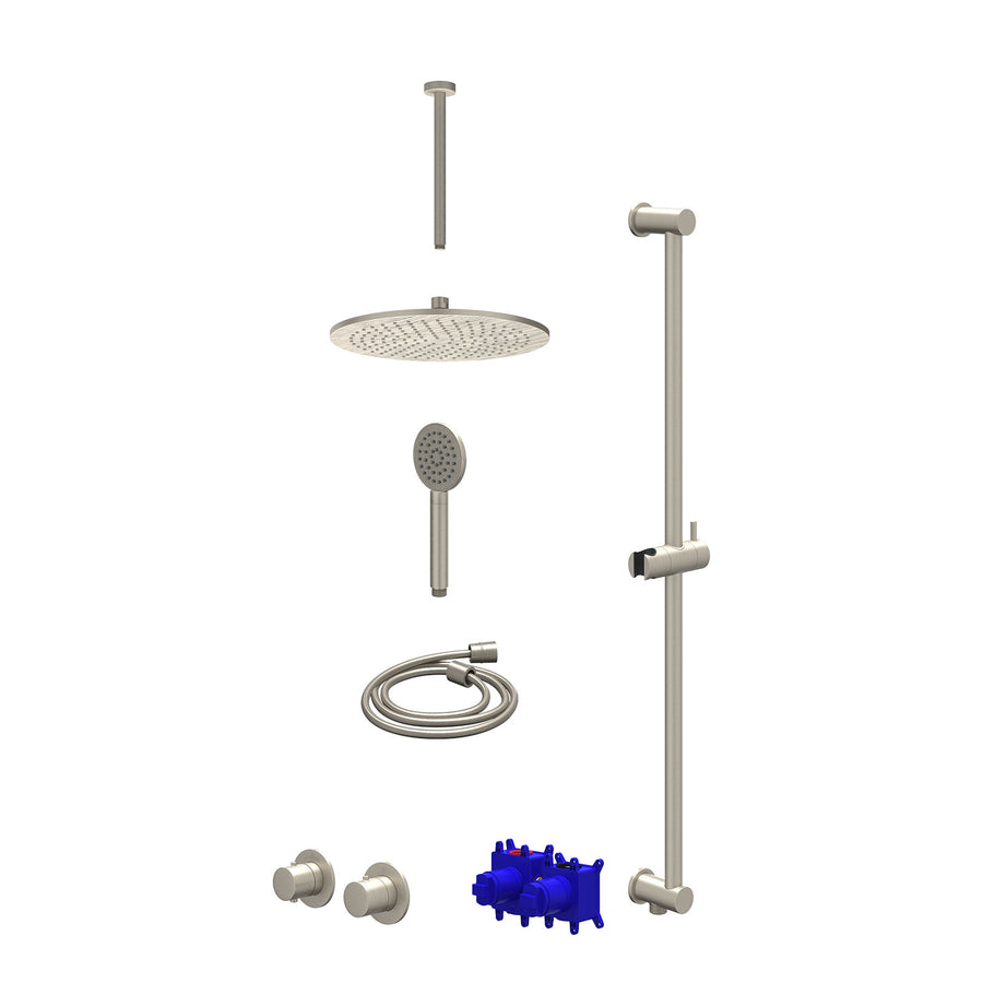 IVY Regendoucheset inbouwthermostaatkraan met 2-weg stop-omstel symmetry, 30cm plafondbuis, R30cmME, glijstang met uitlaat, doucheslang 150cm en satin spray handdouche – Gebr. nick