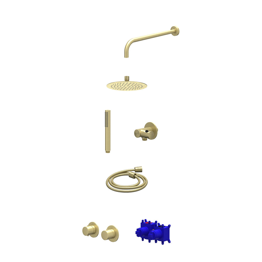 IVY Regendoucheset inbouwthermostaatkraan met 2-weg stop-omstel symmetry, 40cm wandarm, R20cmSL, verstelbare steun met geïnt. uitlaat, doucheslang 150cm en staafmodel – Gebr. mat g