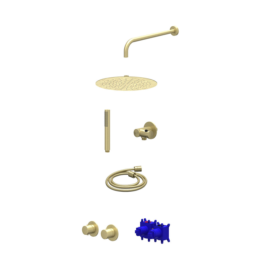 IVY Regendoucheset inbouwthermostaatkraan met 2-weg stop-omstel symmetry, 40cm wandarm, R30cmSL, verstelbare steun met geïnt. uitlaat, doucheslang 150cm en staafmodel – Gebr. mat g