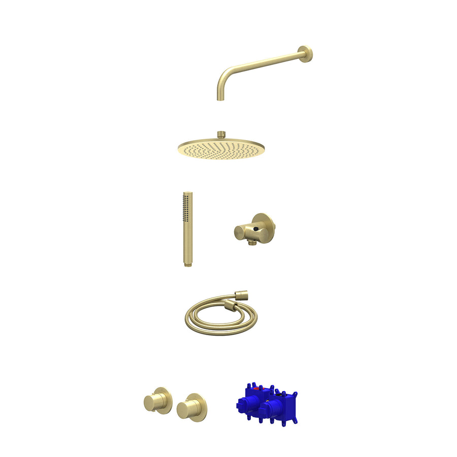 IVY Regendoucheset inbouwthermostaatkraan met 2-weg stop-omstel symmetry, 40cm wandarm, R25cmME, verstelbare steun met geïnt. uitlaat, doucheslang 150cm en staafmodel – Gebr. mat g