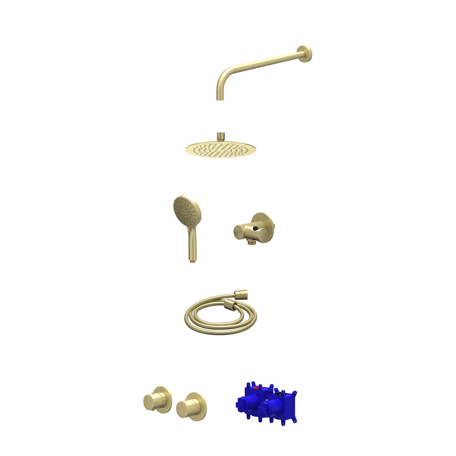 IVY Regendoucheset inbouwthermostaatkraan met 2-weg stop-omstel symmetry, 40cm wandarm, R20cmSL, verstelbare steun met geïnt. uitlaat, doucheslang 150cm en 3-standen handdouche – G