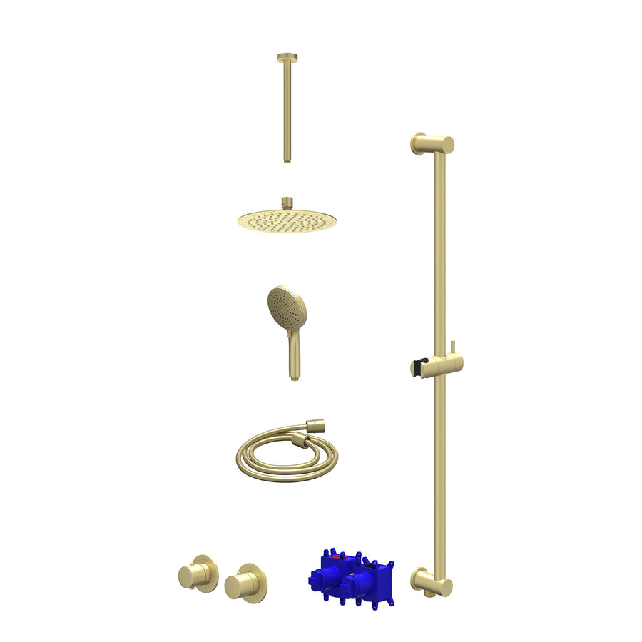 IVY Regendoucheset inbouwthermostaatkraan met 2-weg stop-omstel symmetry, 30cm plafondbuis, R20cmSL, glijstang met uitlaat, doucheslang 150cm en 3-standen handdouche – Gebr. mat go