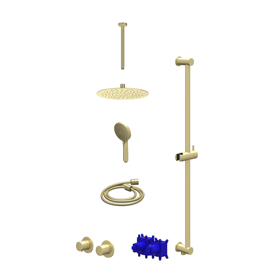 IVY Regendoucheset inbouwthermostaatkraan met 2-weg stop-omstel symmetry, 30cm plafondbuis, R25cmSL, glijstang met uitlaat, doucheslang 150cm en 3-standen handdouche – Gebr. mat go