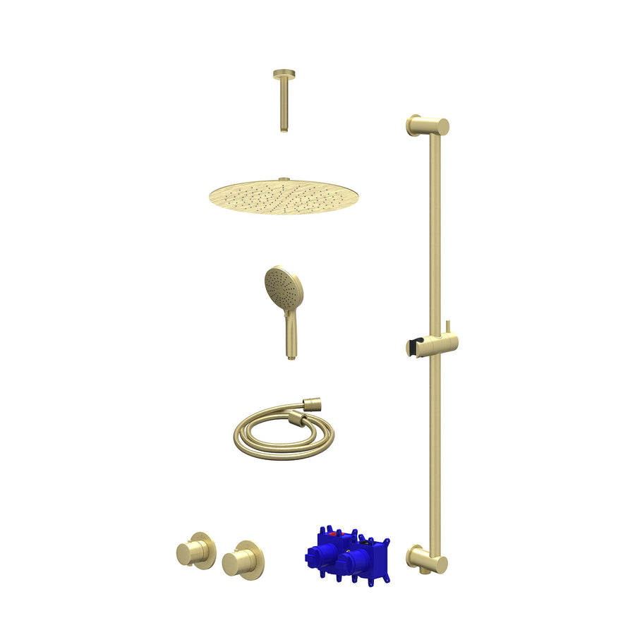 IVY Regendoucheset inbouwthermostaatkraan met 2-weg stop-omstel symmetry, 15cm plafondbuis, R30cmSL, glijstang met uitlaat, doucheslang 150cm en 3-standen handdouche – Gebr. mat go