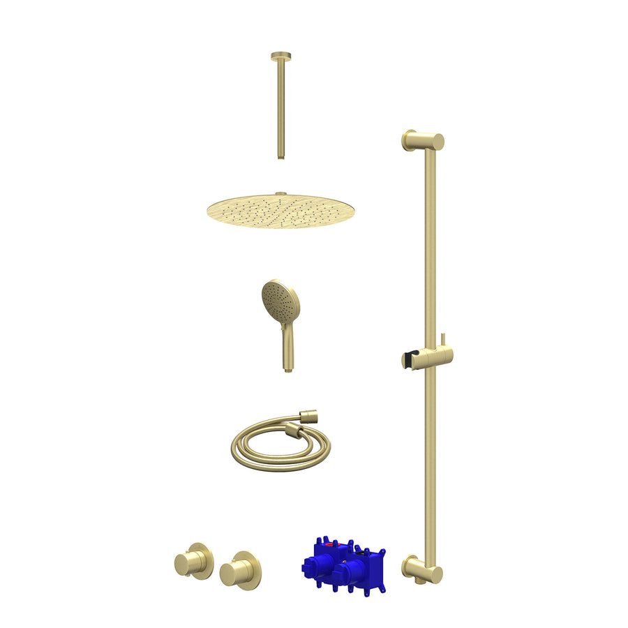 IVY Regendoucheset inbouwthermostaatkraan met 2-weg stop-omstel symmetry, 30cm plafondbuis, R30cmSL, glijstang met uitlaat, doucheslang 150cm en 3-standen handdouche – Gebr. mat go