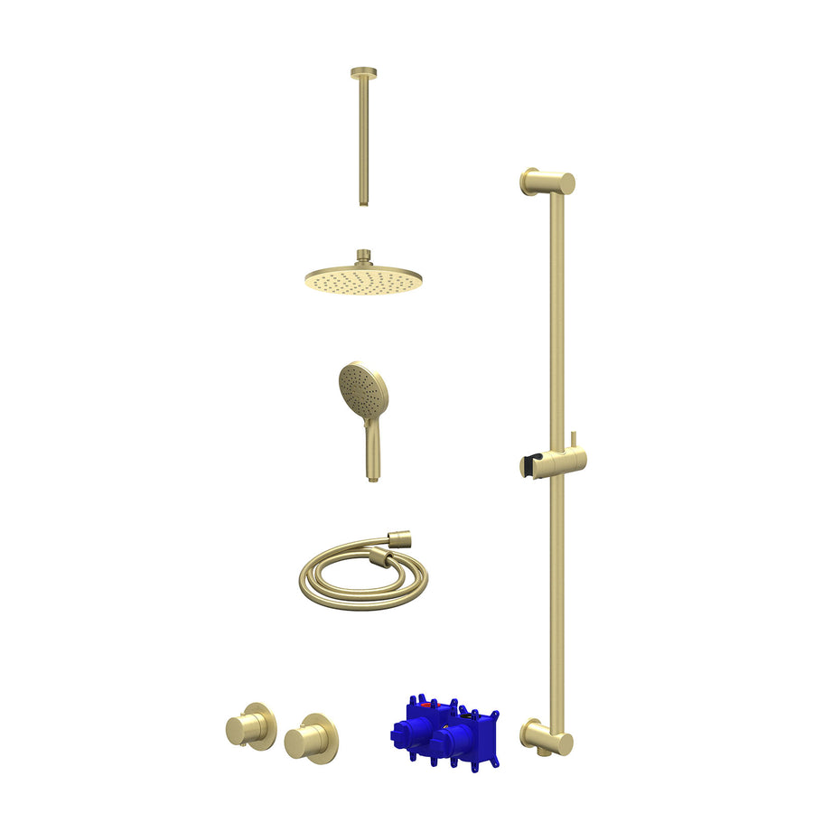 IVY Regendoucheset inbouwthermostaatkraan met 2-weg stop-omstel symmetry, 30cm plafondbuis, R20cmME, glijstang met uitlaat, doucheslang 150cm en 3-standen handdouche – Gebr. mat go