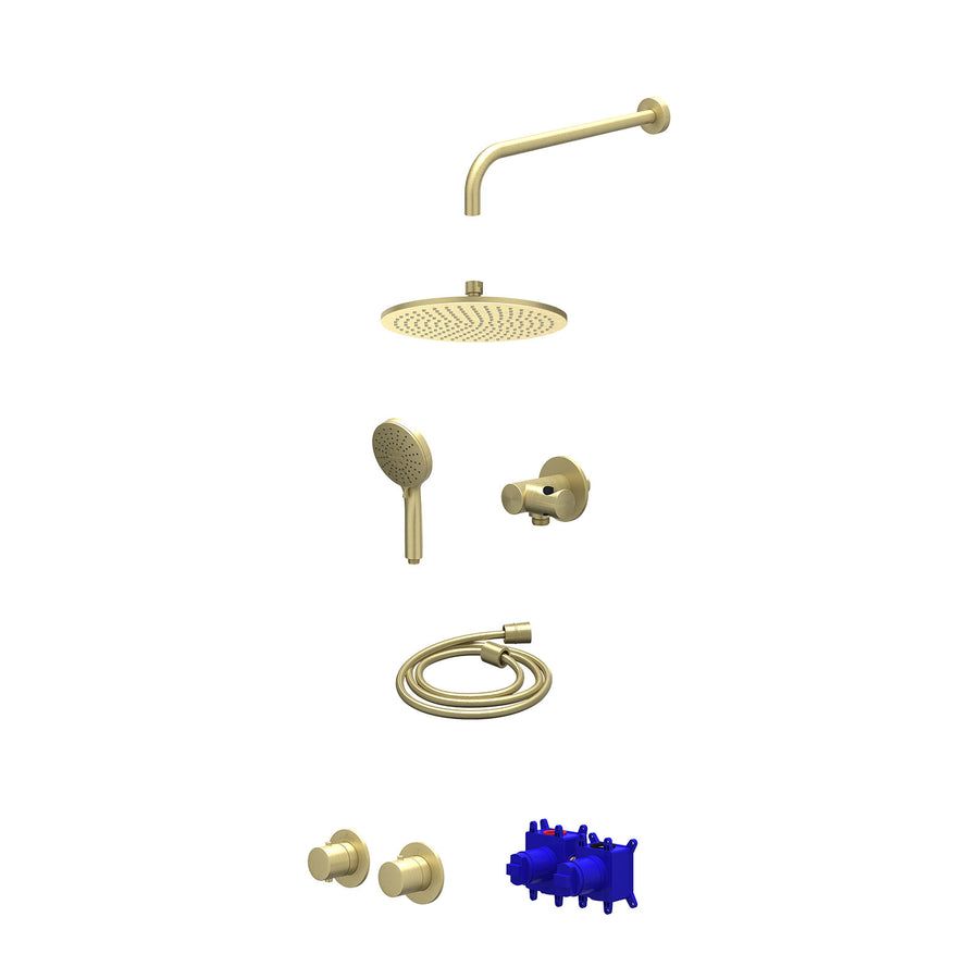 IVY Regendoucheset inbouwthermostaatkraan met 2-weg stop-omstel symmetry, 40cm wandarm, R25cmME, verstelbare steun met geïnt. uitlaat, doucheslang 150cm en 3-standen handdouche – G