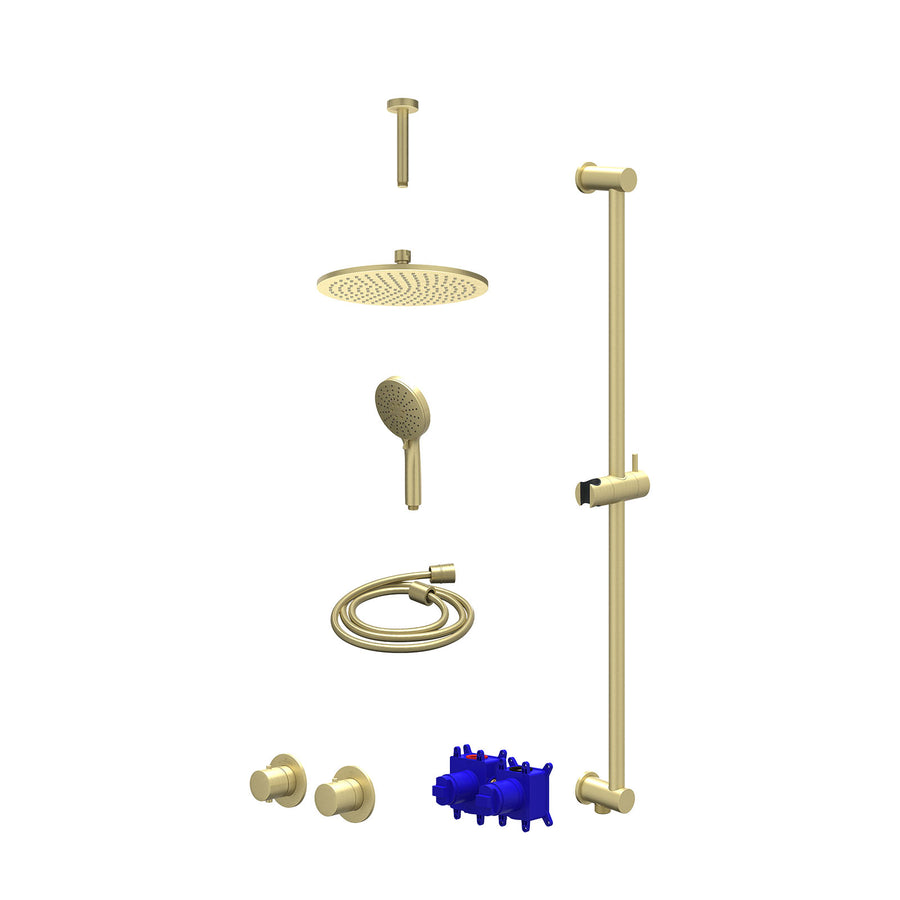 IVY Regendoucheset inbouwthermostaatkraan met 2-weg stop-omstel symmetry, 15cm plafondbuis, R25cmME, glijstang met uitlaat, doucheslang 150cm en 3-standen handdouche – Gebr. mat go