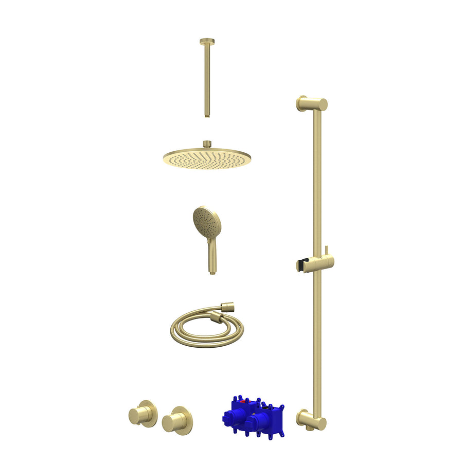 IVY Regendoucheset inbouwthermostaatkraan met 2-weg stop-omstel symmetry, 30cm plafondbuis, R25cmME, glijstang met uitlaat, doucheslang 150cm en 3-standen handdouche – Gebr. mat go