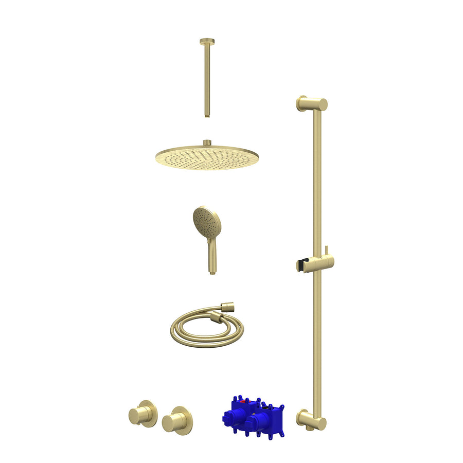IVY Regendoucheset inbouwthermostaatkraan met 2-weg stop-omstel symmetry, 30cm plafondbuis, R30cmME, glijstang met uitlaat, doucheslang 150cm en 3-standen handdouche – Gebr. mat go