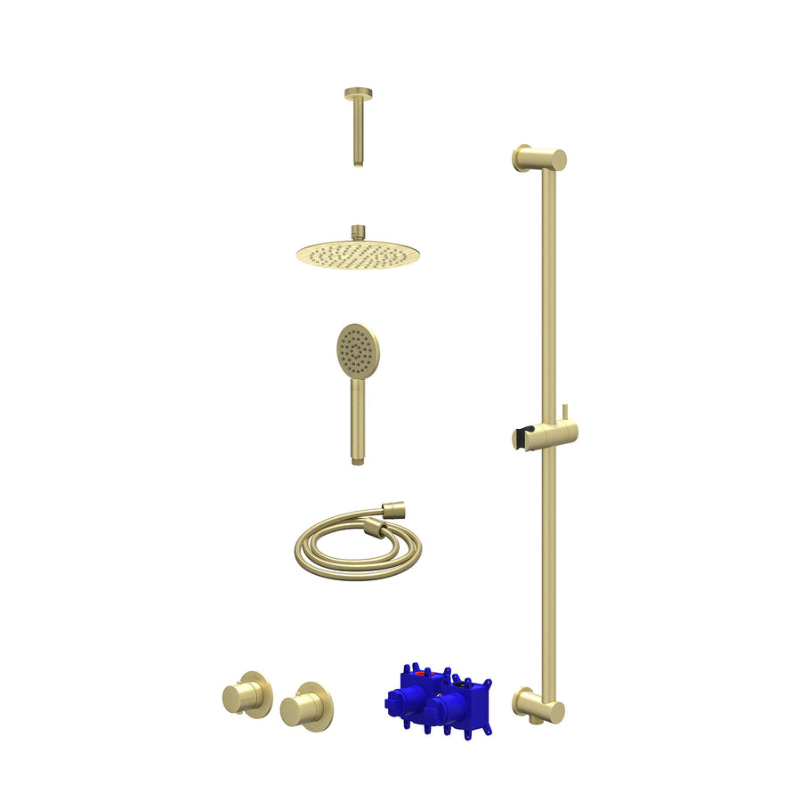 IVY Regendoucheset inbouwthermostaatkraan met 2-weg stop-omstel symmetry, 15cm plafondbuis, R20cmSL, glijstang met uitlaat, doucheslang 150cm en satin spray handdouche – Gebr. mat 