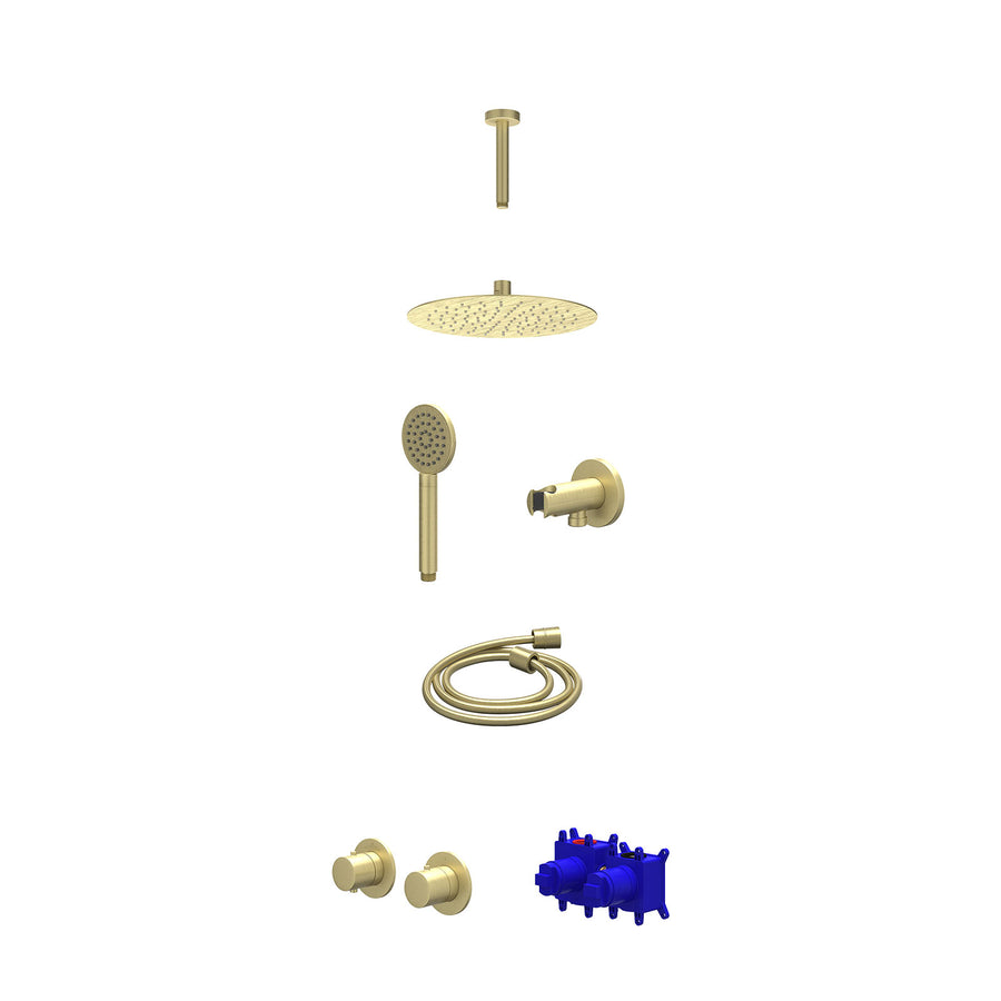 IVY Regendoucheset inbouwthermostaatkraan met 2-weg stop-omstel symmetry, 15cm plafondbuis, R25cmSL, houder met uitlaat, doucheslang 150cm en satin spray handdouche – Gebr. mat gou