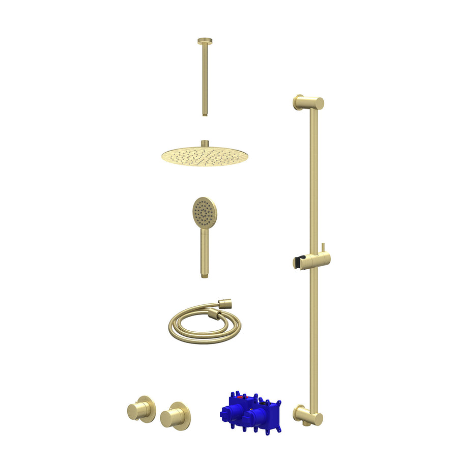 IVY Regendoucheset inbouwthermostaatkraan met 2-weg stop-omstel symmetry, 30cm plafondbuis, R25cmSL, glijstang met uitlaat, doucheslang 150cm en satin spray handdouche – Gebr. mat 