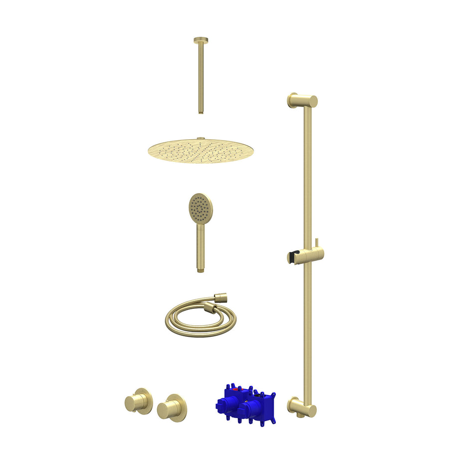 IVY Regendoucheset inbouwthermostaatkraan met 2-weg stop-omstel symmetry, 30cm plafondbuis, R30cmSL, glijstang met uitlaat, doucheslang 150cm en satin spray handdouche – Gebr. mat 